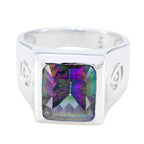 Mystic Quartz Solitaire Spanish Sterling Silver multicolor Gemstone Edgy Signet Ring Jewellery