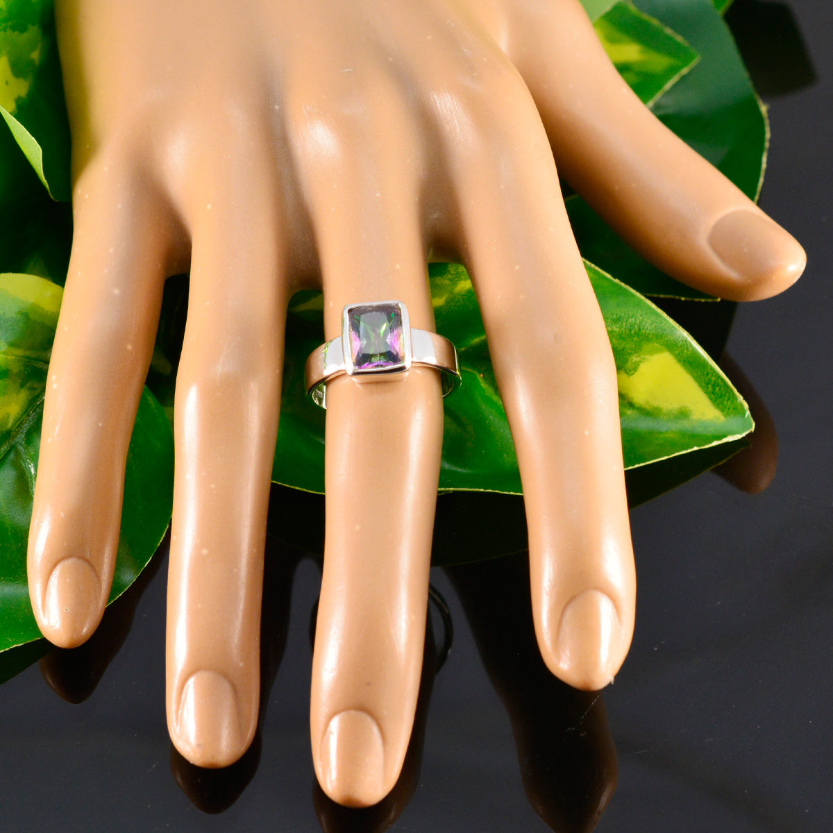 Mystischer Quarz Solitär Deutsch 925 Silber mehrfarbiger Edelstein Schlanker glamouröser Ring Schmuck