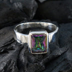 Mystic Quartz Solitaire German 925 Silver multicolor Gemstone Slim Glamorous Ring Jewellery