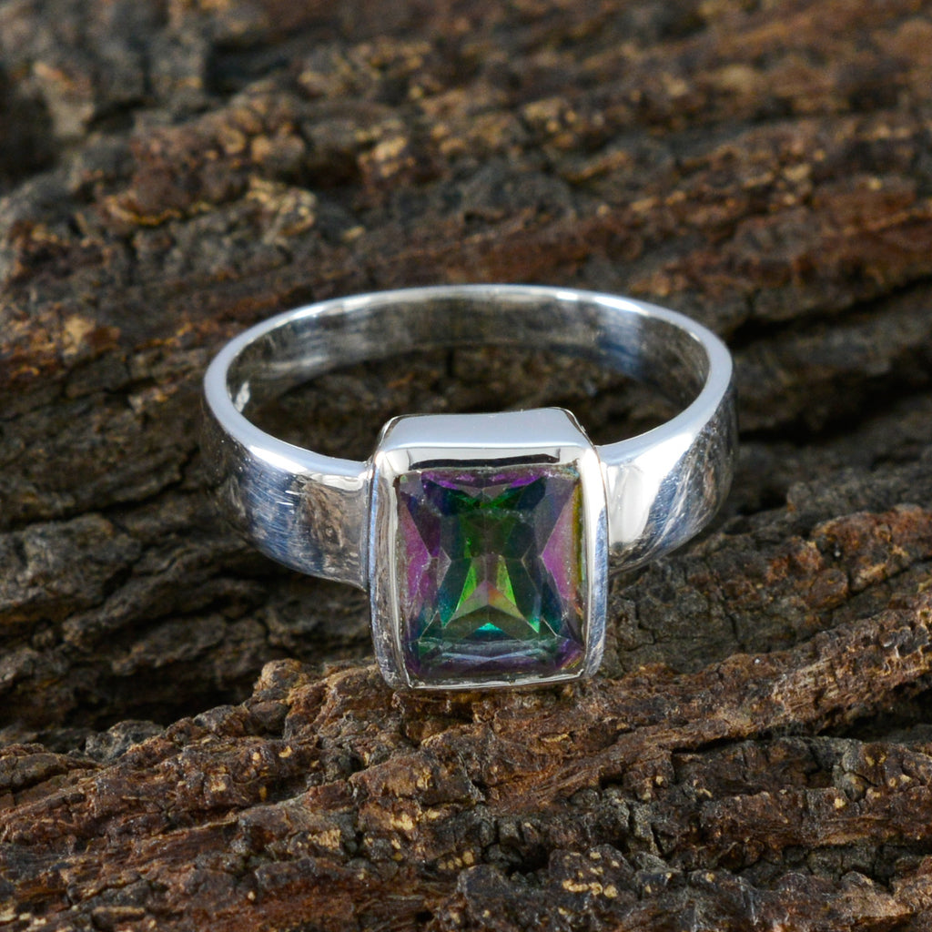 Mystic Quartz Solitaire German 925 Silver multicolor Gemstone Slim Glamorous Ring Jewellery