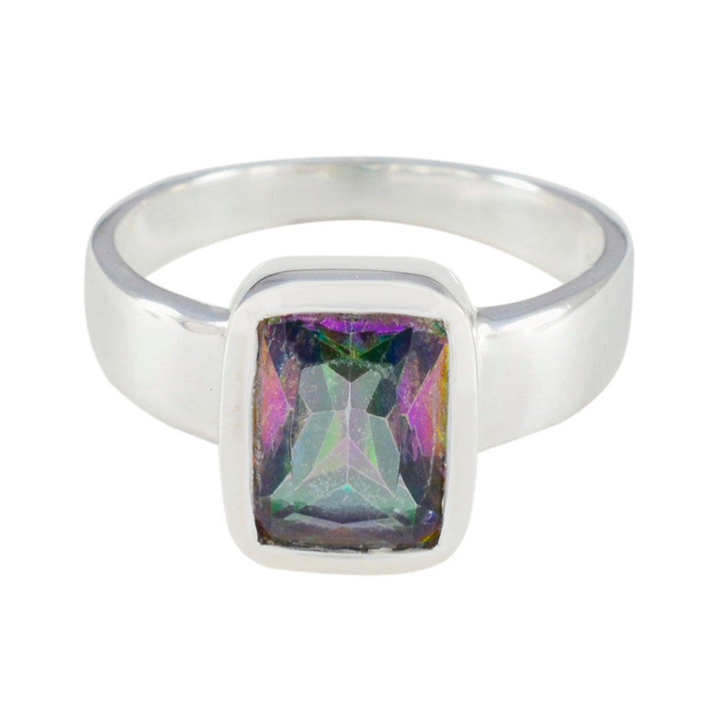 Mystic Quartz Solitaire German 925 Silver multicolor Gemstone Slim Glamorous Ring Jewellery