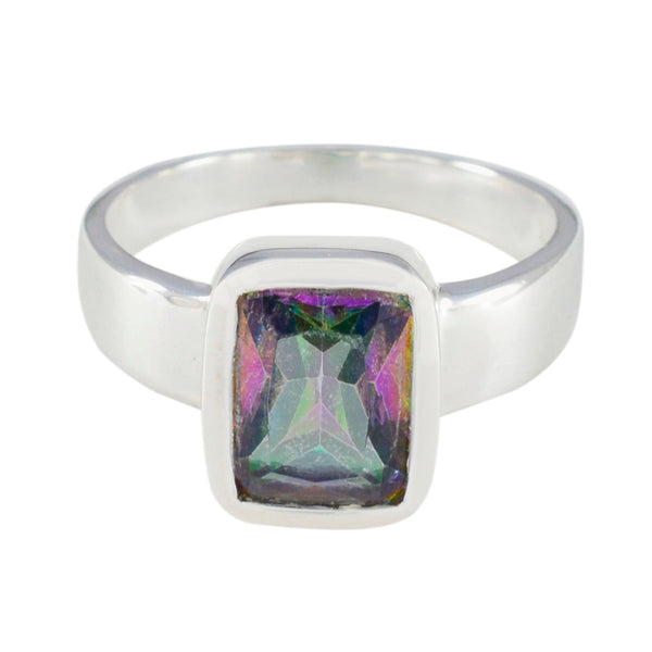 Mystic Quartz Solitaire German 925 Silver multicolor Gemstone Slim Glamorous Ring Jewellery