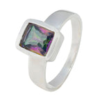 Mystic Quartz Solitaire German 925 Silver multicolor Gemstone Slim Glamorous Ring Jewellery