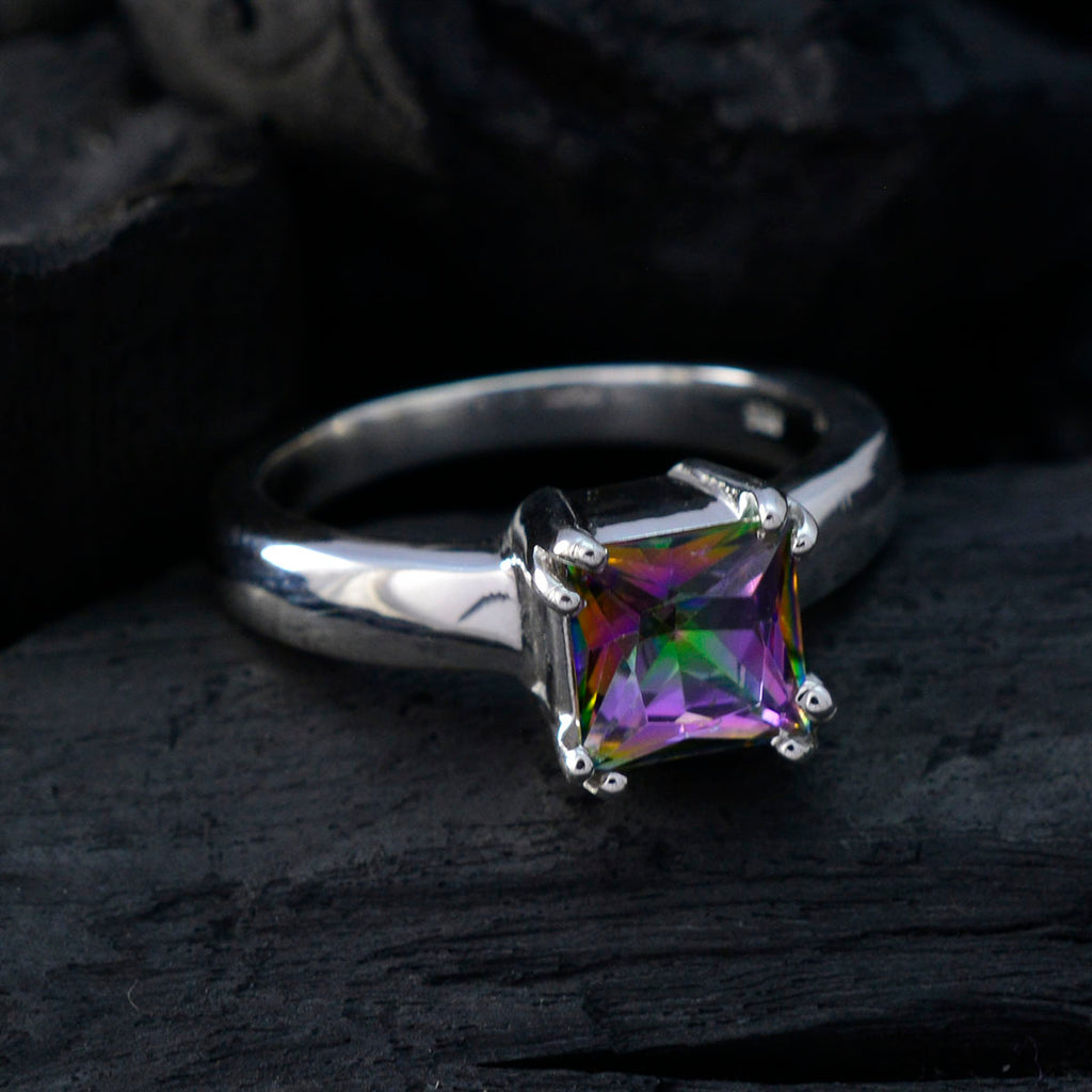 Mystic Quartz Solitaire Moroccan 925 Sterling Silver multicolor Gemstone Classic Sophisticated Ring Jewellery