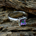 Mystic Quartz Solitaire Moroccan 925 Sterling Silver multicolor Gemstone Classic Sophisticated Ring Jewellery