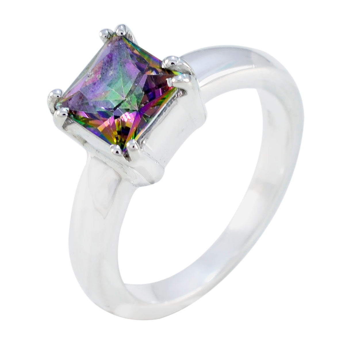 Mystic Quartz Solitaire Moroccan 925 Sterling Silver multicolor Gemstone Classic Sophisticated Ring Jewellery
