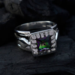 Mystischer Quarz-Solitär, deutscher Sterlingsilber-Ring, mehrfarbiger Edelstein, vielseitiger zeitgenössischer Schmuck