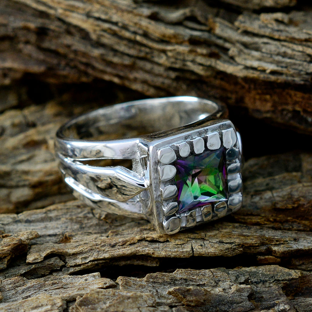 Mystic Quartz Solitaire German Sterling Silver multicolor Gemstone Versatile Contemporary Ring Jewellery