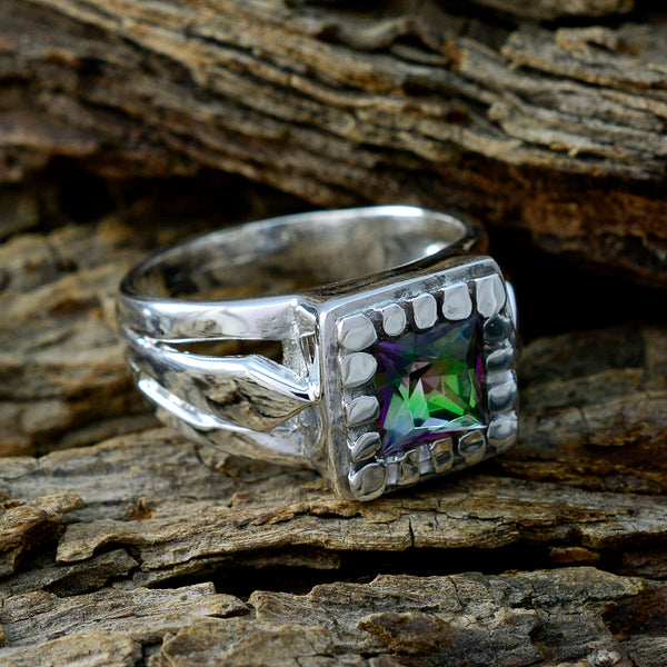 Mystic Quartz Solitaire German Sterling Silver multicolor Gemstone Versatile Contemporary Ring Jewellery