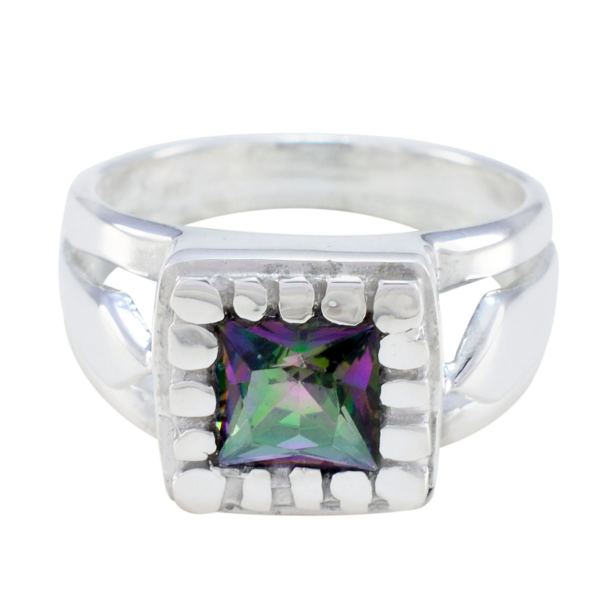 Mystic Quartz Solitaire German Sterling Silver multicolor Gemstone Versatile Contemporary Ring Jewellery