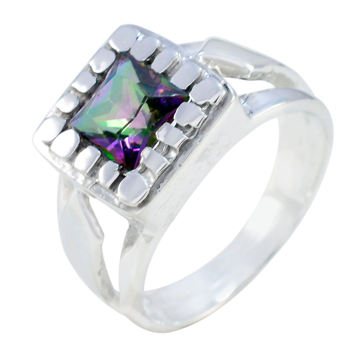 Mystic Quartz Solitaire German Sterling Silver multicolor Gemstone Versatile Contemporary Ring Jewellery