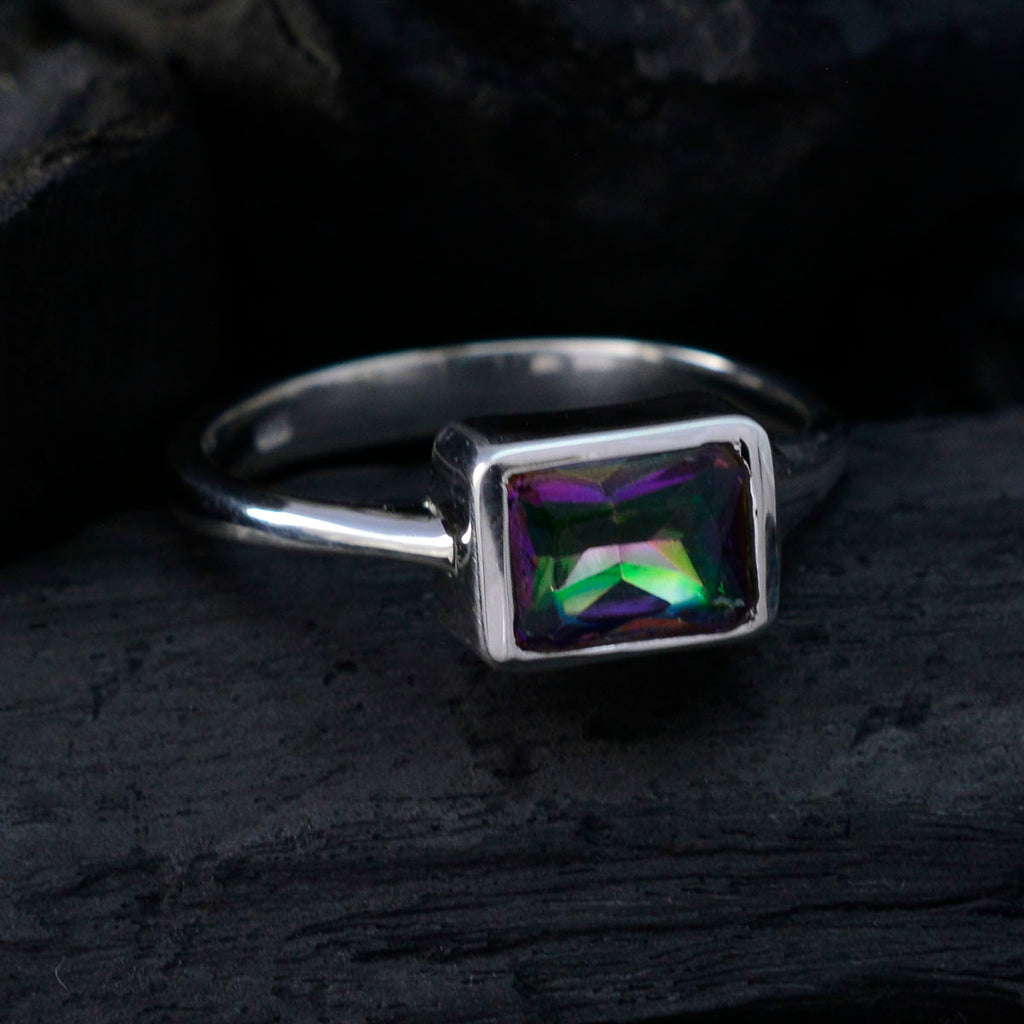 Mystic Quartz Solitaire French Silver multicolor Gemstones Featherlight Graceful Ring Jewelry