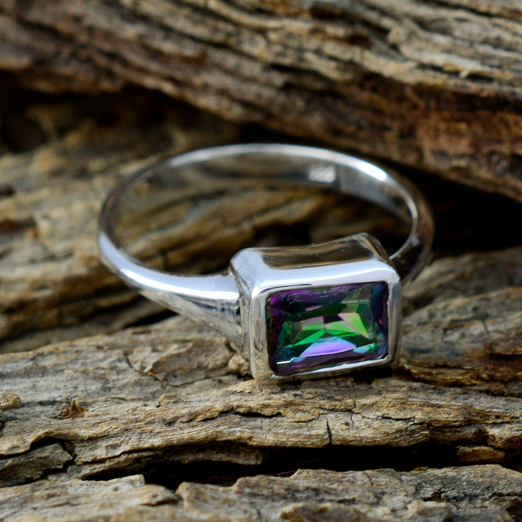 Mystic Quartz Solitaire French Silver multicolor Gemstones Featherlight Graceful Ring Jewelry