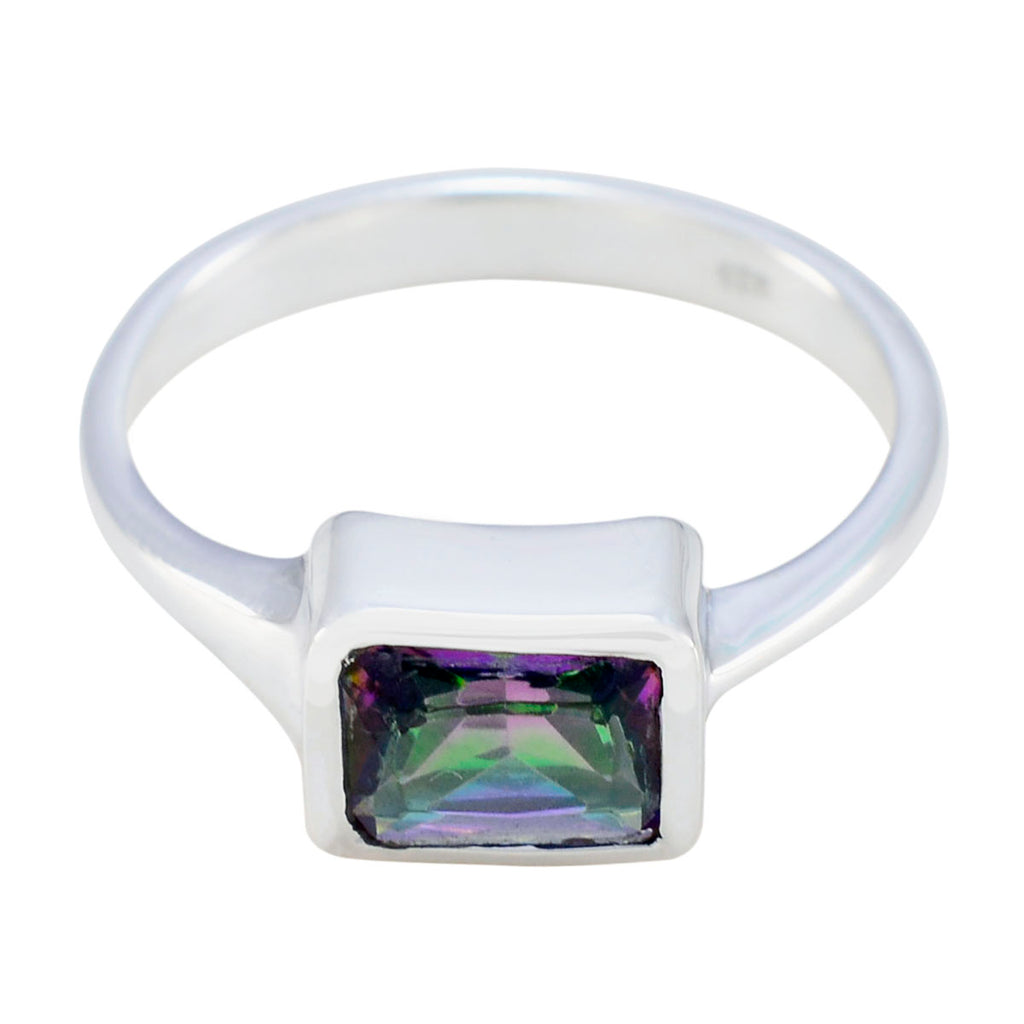 Mystic Quartz Solitaire French Silver multicolor Gemstones Featherlight Graceful Ring Jewelry