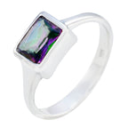 Mystic Quartz Solitaire French Silver multicolor Gemstones Featherlight Graceful Ring Jewelry