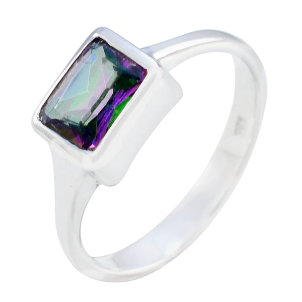 Mystic Quartz Solitaire French Silver multicolor Gemstones Featherlight Graceful Ring Jewelry
