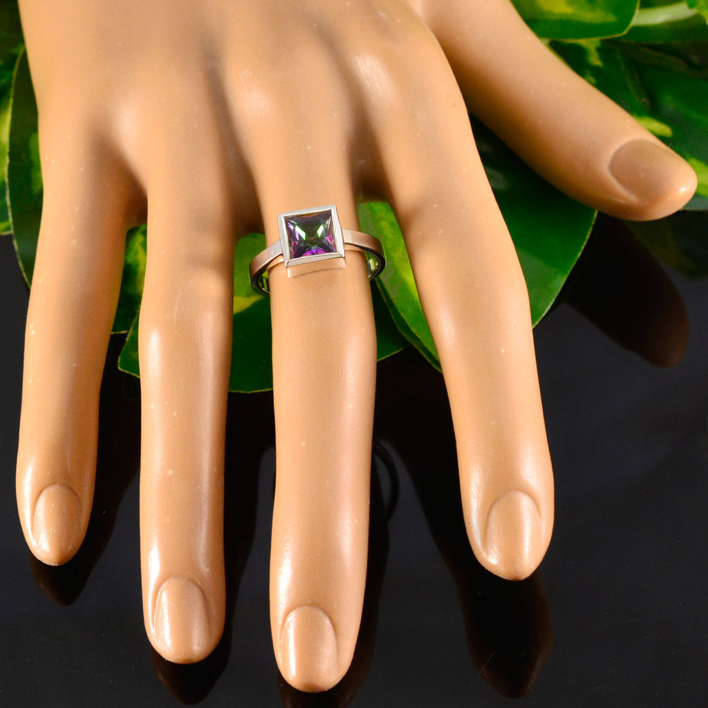 Mystic Quartz Solitaire French Sterling Silver multicolor Gemstones Featherlight Fairytale Ring Jewelry