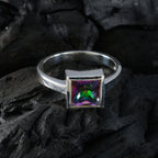 Mystic Quartz Solitaire French Sterling Silver multicolor Gemstones Featherlight Fairytale Ring Jewelry