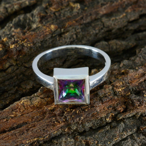 Mystic Quartz Solitaire French Sterling Silver multicolor Gemstones Featherlight Fairytale Ring Jewelry