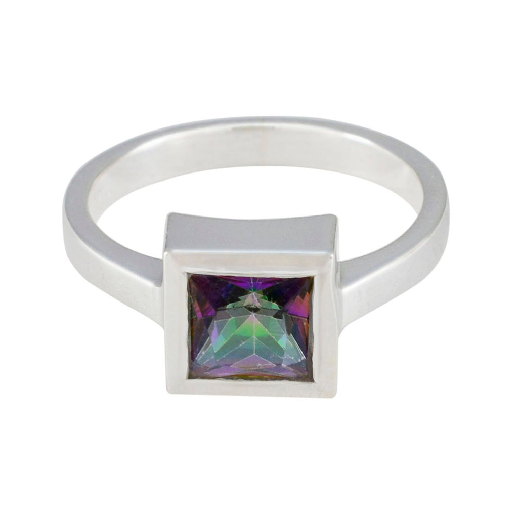 Mystic Quartz Solitaire French Sterling Silver multicolor Gemstones Featherlight Fairytale Ring Jewelry