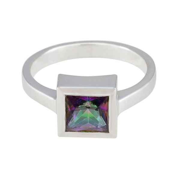 Mystic Quartz Solitaire French Sterling Silver multicolor Gemstones Featherlight Fairytale Ring Jewelry