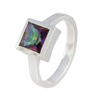 Mystic Quartz Solitaire French Sterling Silver multicolor Gemstones Featherlight Fairytale Ring Jewelry