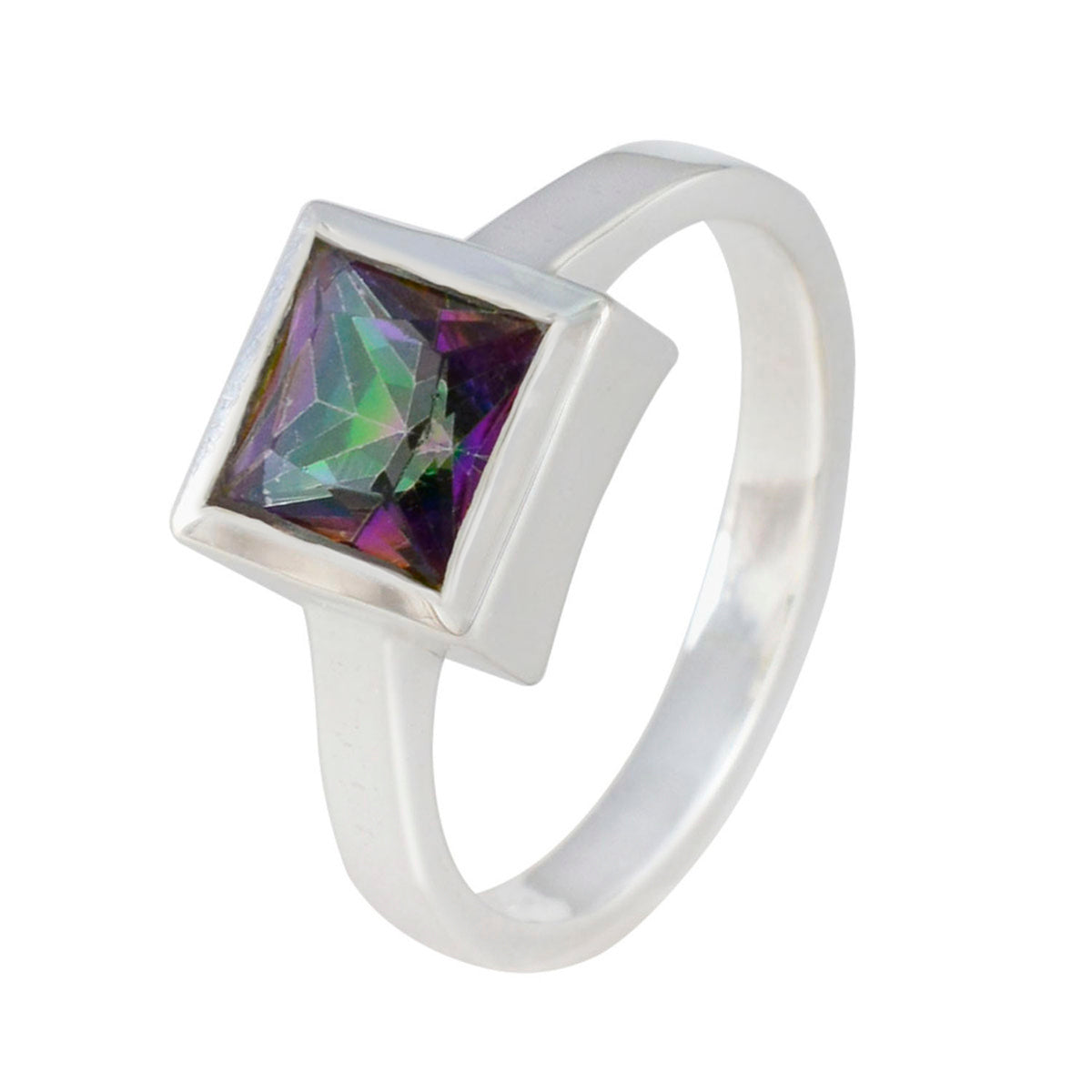Mystic Quartz Solitaire French Sterling Silver multicolor Gemstones Featherlight Fairytale Ring Jewelry