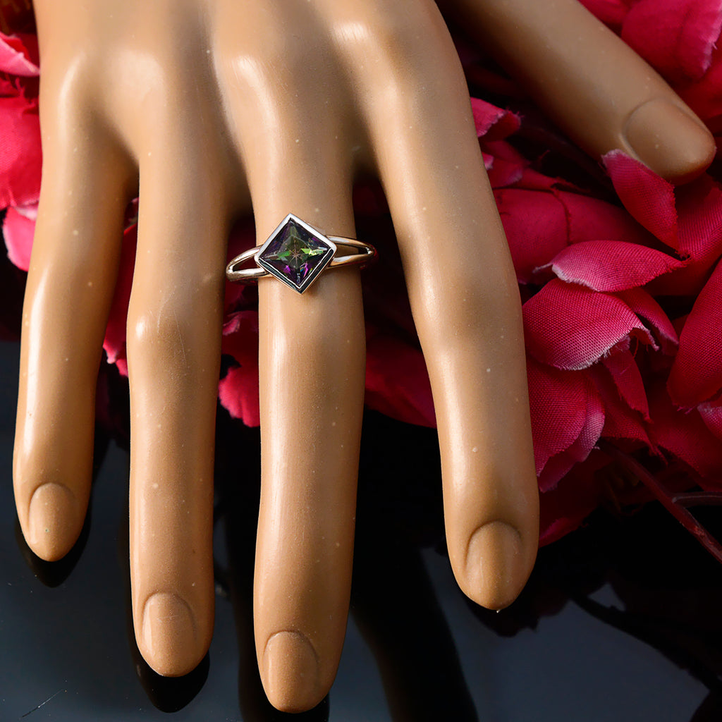 Mystic Quartz Solitaire Turkish 92.5 Silver multicolor Gemstones Dainty Trendy Ring Jewelry