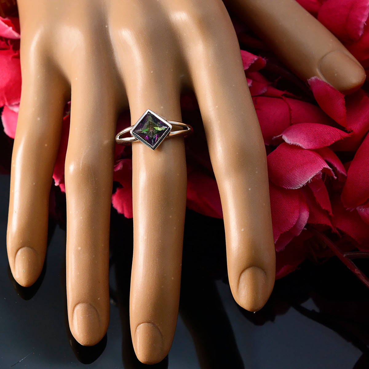 Mystic Quartz Solitaire Turkish 92.5 Silver multicolor Gemstones Dainty Trendy Ring Jewelry