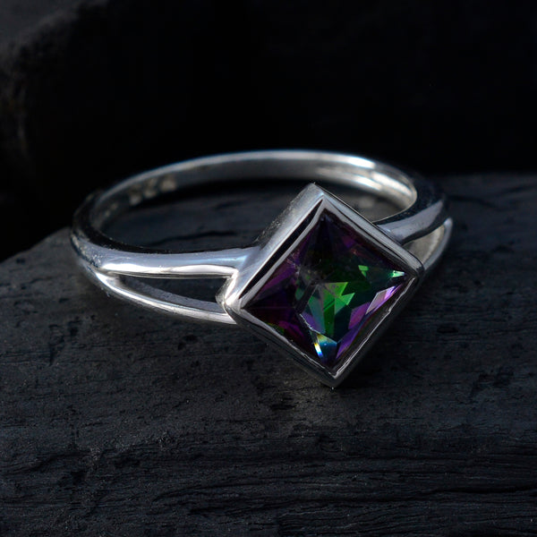 Mystic Quartz Solitaire Turkish 92.5 Silver multicolor Gemstones Dainty Trendy Ring Jewelry