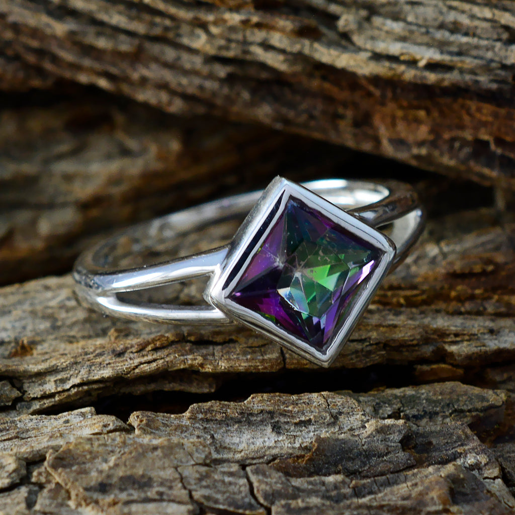 Mystic Quartz Solitaire Turkish 92.5 Silver multicolor Gemstones Dainty Trendy Ring Jewelry