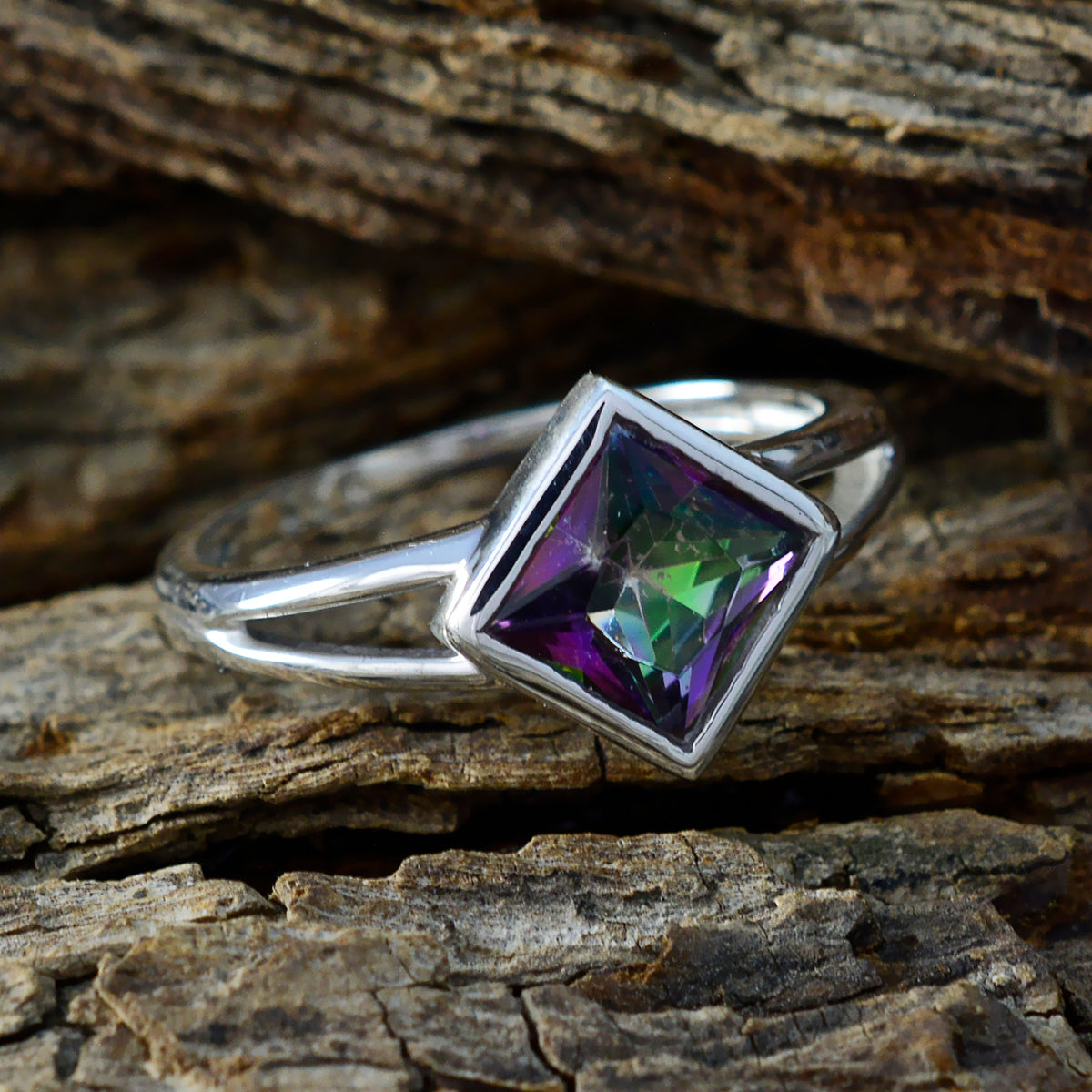 Mystic Quartz Solitaire Turkish 92.5 Silver multicolor Gemstones Dainty Trendy Ring Jewelry