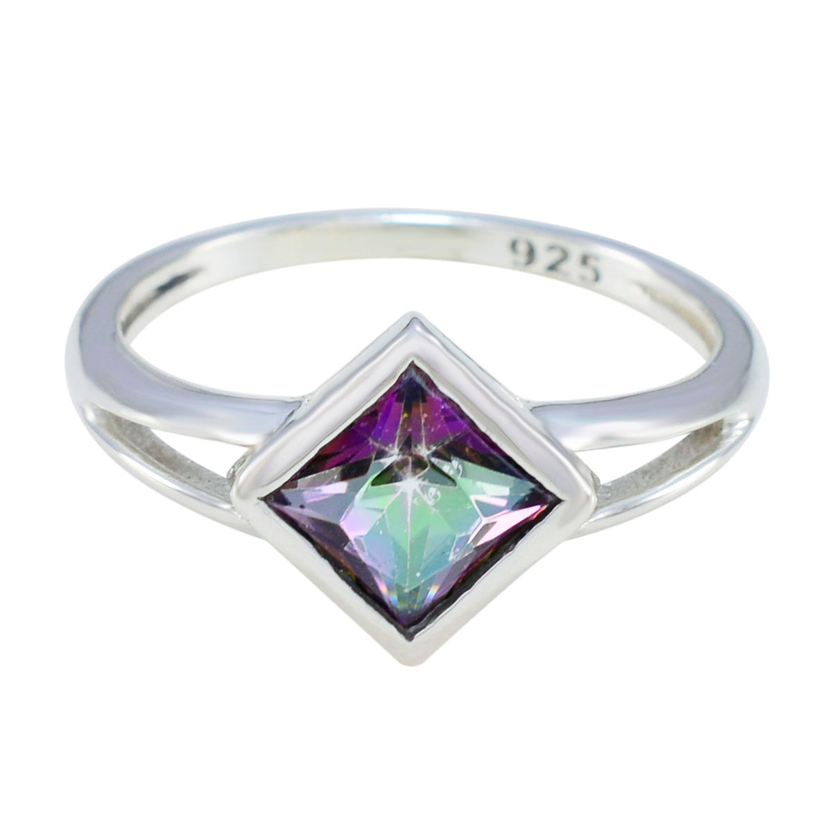 Mystic Quartz Solitaire Turkish 92.5 Silver multicolor Gemstones Dainty Trendy Ring Jewelry Image principale du produit