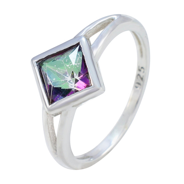 Mystic Quartz Solitaire Turkish 92.5 Silver multicolor Gemstones Dainty Trendy Ring Jewelry