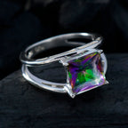 Mystic Quartz Solitaire German 925 Silver multicolor Gemstone Tiny Abstract Ring Jewelry