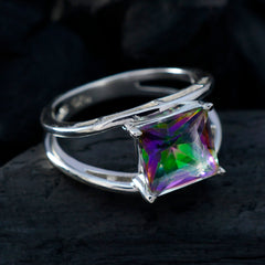 Mystic Quartz Solitaire German 925 Silver multicolor Gemstone Tiny Abstract Ring Jewelry