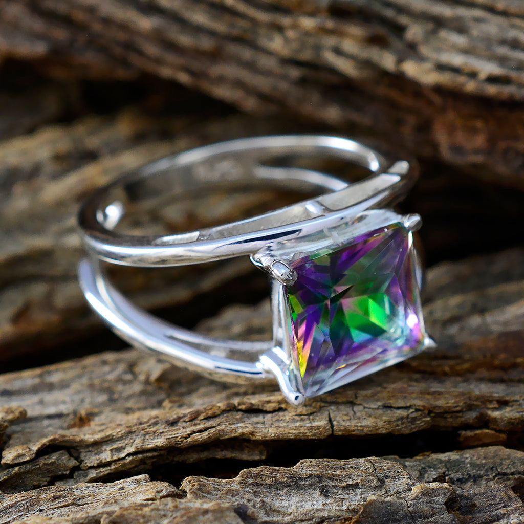 Mystic Quartz Solitaire German 925 Silver multicolor Gemstone Tiny Abstract Ring Jewelry