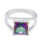 Mystic Quartz Solitaire German 925 Silver multicolor Gemstone Tiny Abstract Ring Jewelry