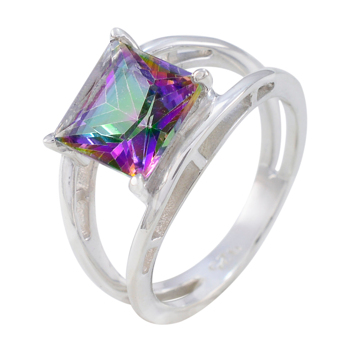 Mystic Quartz Solitaire Duits 925 Zilver veelkleurige Edelsteen Kleine Abstracte Ring Sieraden Secundaire afbeelding