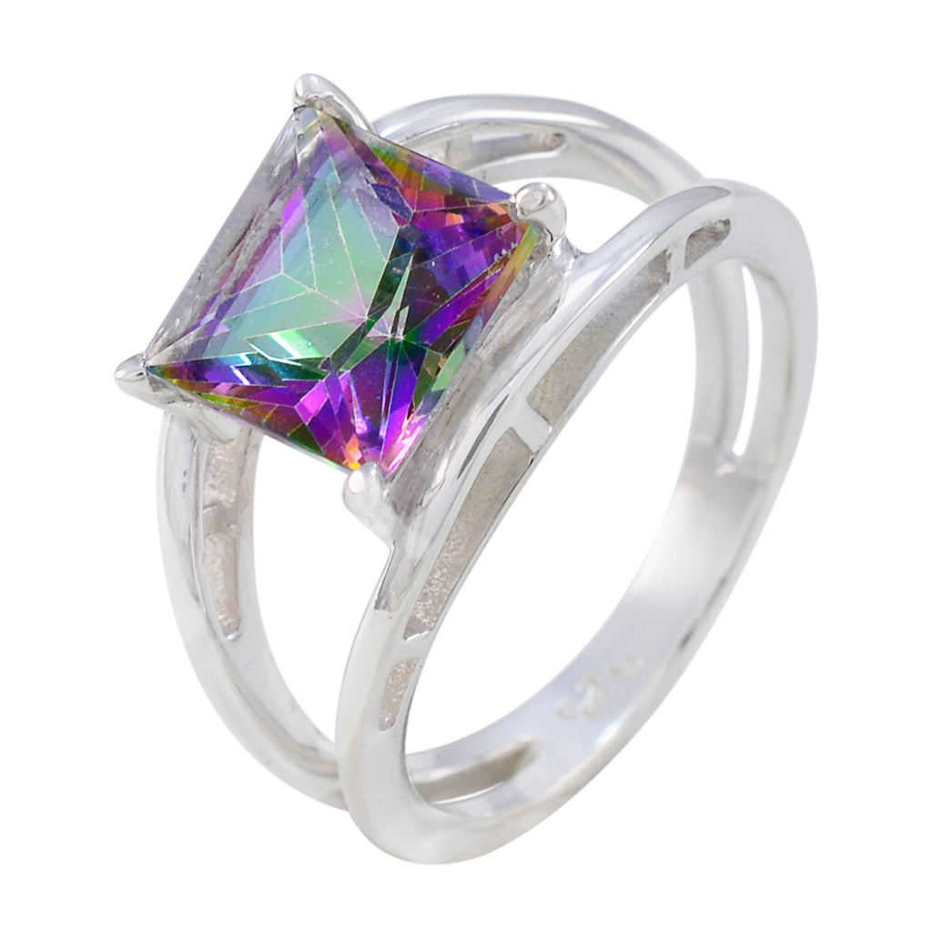 Mystic Quartz Solitaire German 925 Silver multicolor Gemstone Tiny Abstract Ring Jewelry