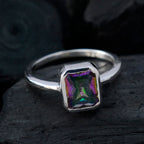 Mystic Quartz Solitaire American 92.5 Silver multicolor Gemstone Whisper thin Trendy Ring Jewelry