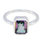 Mystic Quartz Solitaire American 92.5 Silver multicolor Gemstone Whisper thin Trendy Ring Jewelry