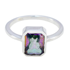 Mystic Quartz Solitaire American 92.5 Silver multicolor Gemstone Whisper thin Trendy Ring Jewelry