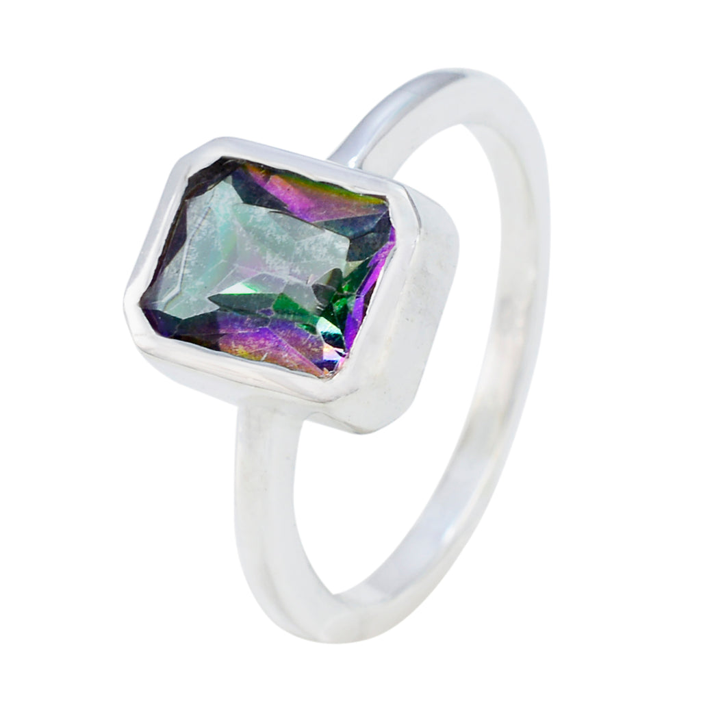 Mystic Quartz Solitaire American 92.5 Silver multicolor Gemstone Whisper thin Trendy Ring Jewelry