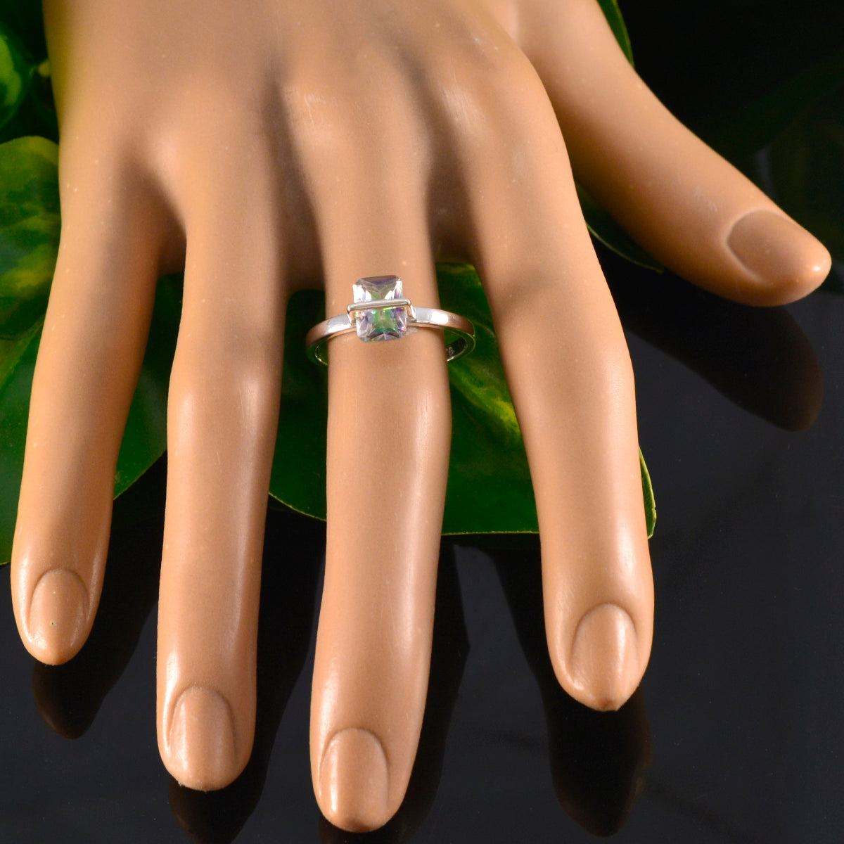 Mystic Quartz Solitaire Korean Silver multicolor Gemstones Dainty Artisan Ring Jewellery