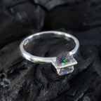 Mystic Quartz Solitaire Korean Silver multicolor Gemstones Dainty Artisan Ring Jewellery
