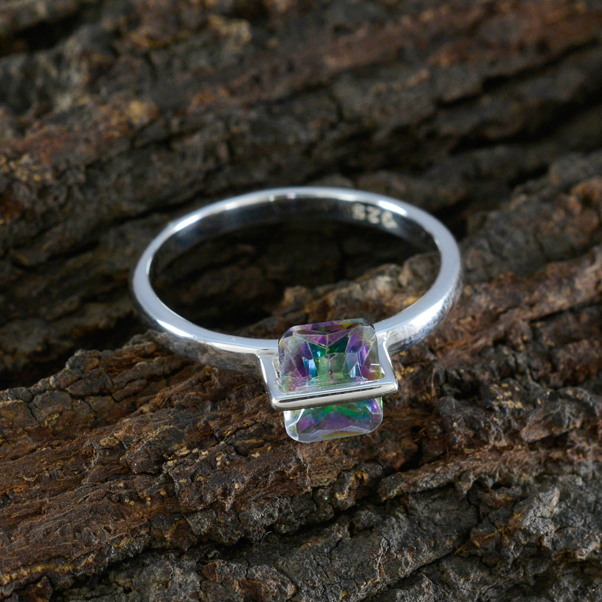 Mystic Quartz Solitaire Korean Silver multicolor Gemstones Dainty Artisan Ring Jewellery