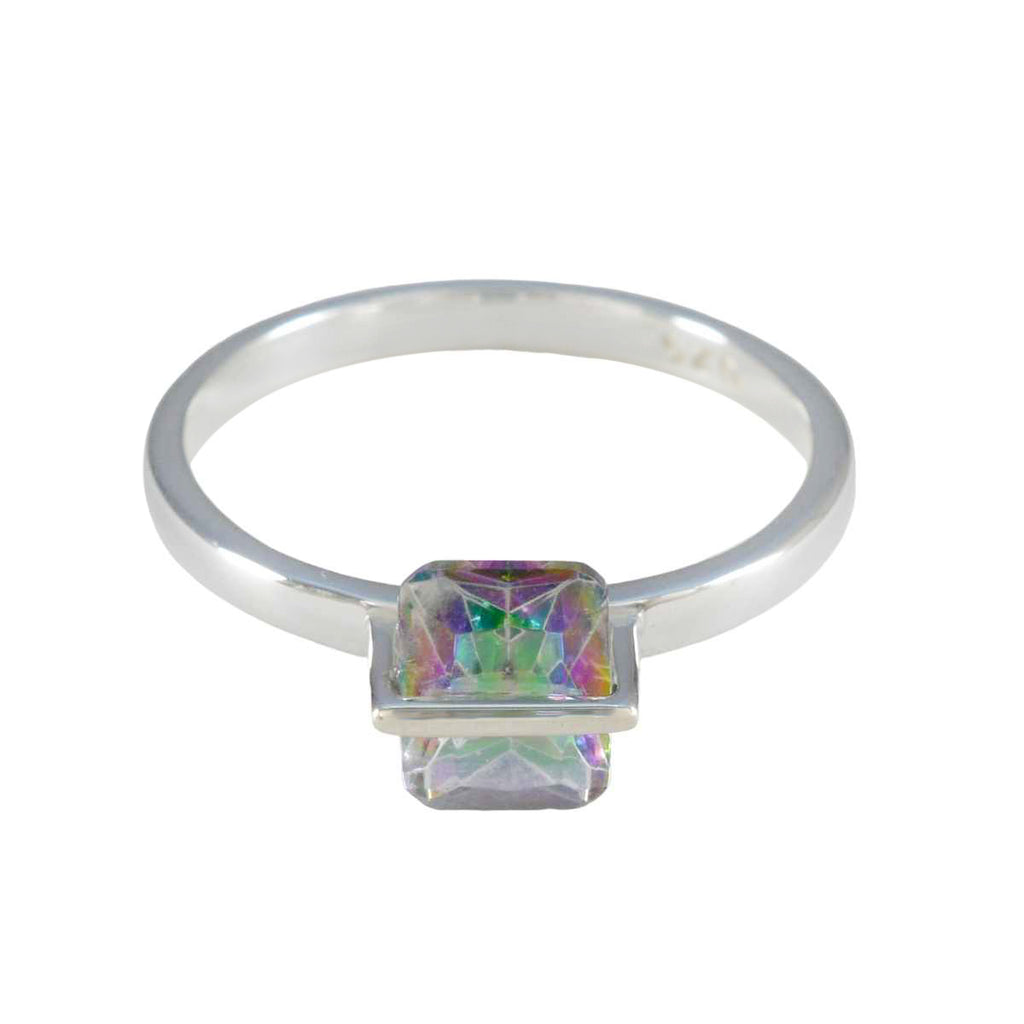 Mystic Quartz Solitaire Korean Silver multicolor Gemstones Dainty Artisan Ring Jewellery