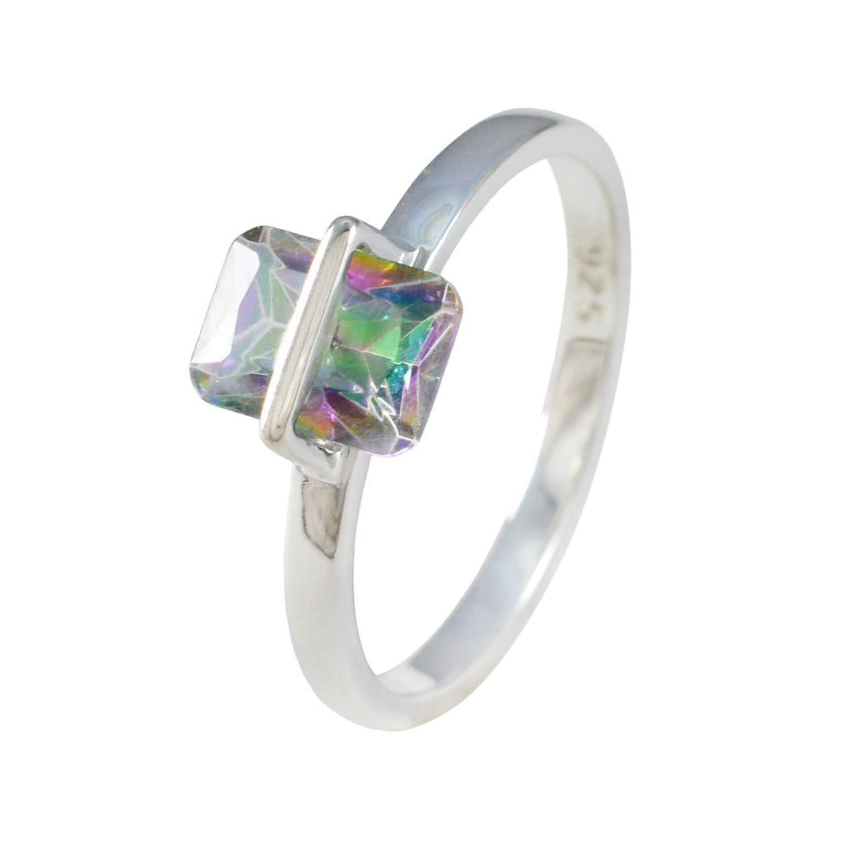 Mystic Quartz Solitaire Korean Silver multicolor Gemstones Dainty Artisan Ring Jewellery