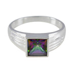 Mystic Quartz Solitaire French 92.5 Silver multicolor Gems Classic Fairytale Ring Jewelry